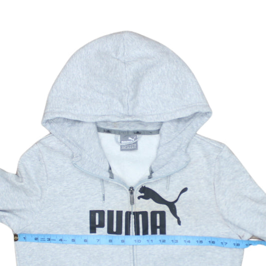 Puma Women Grey Full Zip Hooded Sweatshirt Size 12 Cotton Blend