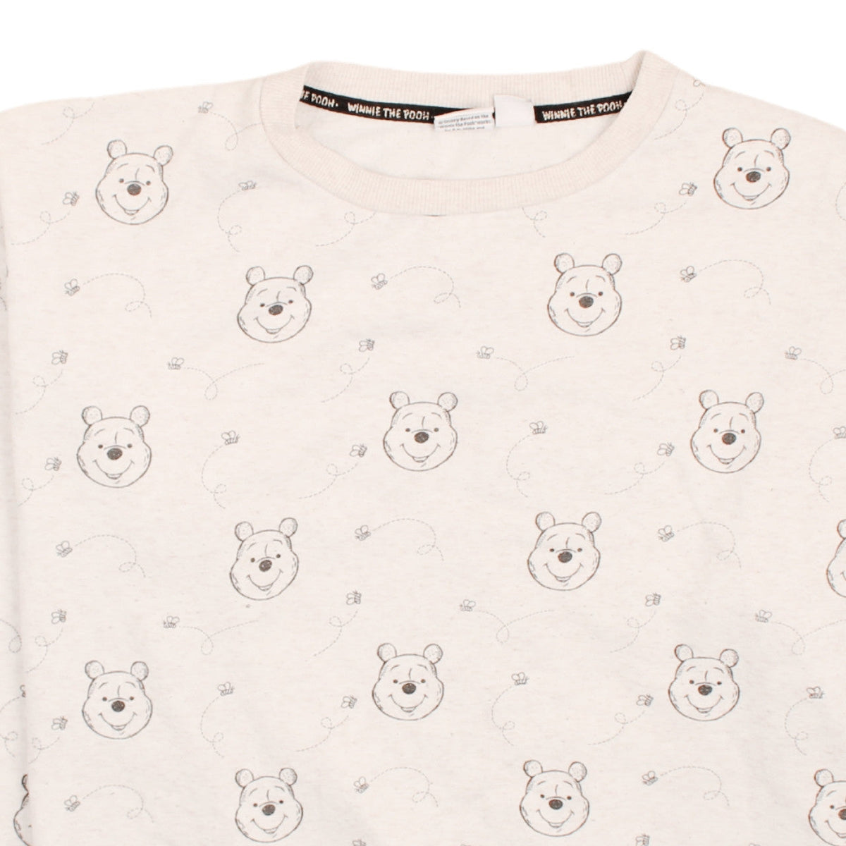 Brand and care label for Disney Women Beige Winnie the Pooh Pullover Sweatshirt, size L