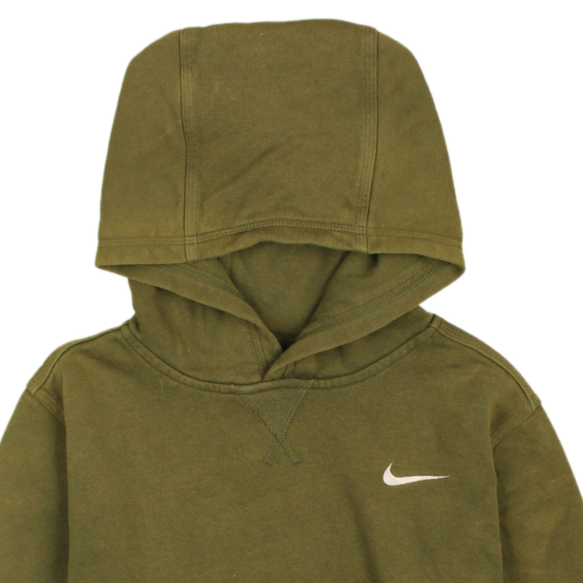 Brand and care label for Nike boys’ green pullover fleece hoodie 12-13 years regular fit