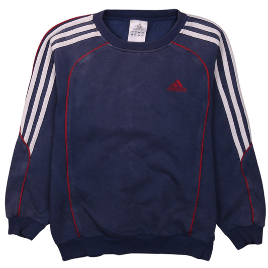 Additional front view of Adidas boys’ blue crew neck pullover sweatshirt, size 152, logo sportswear