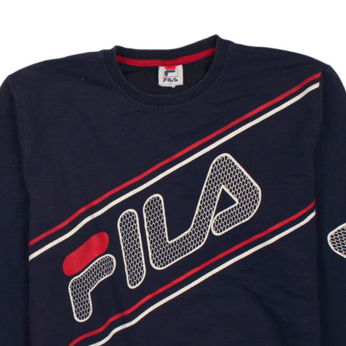 Brand and care label for Fila Men's Blue XL Pullover Sweatshirt Retro Sports Logo
