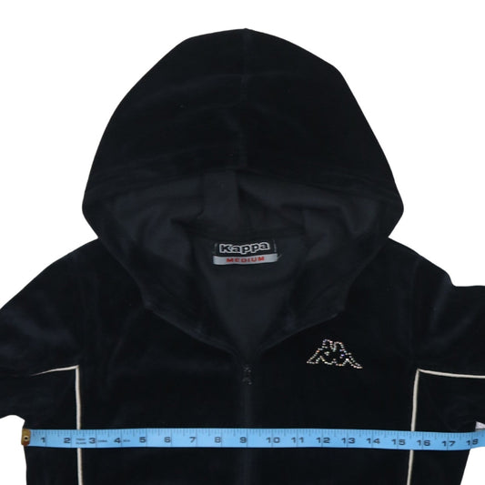 Kappa Women Black Velour Full Zip Hoodie Medium Casual Sportswear