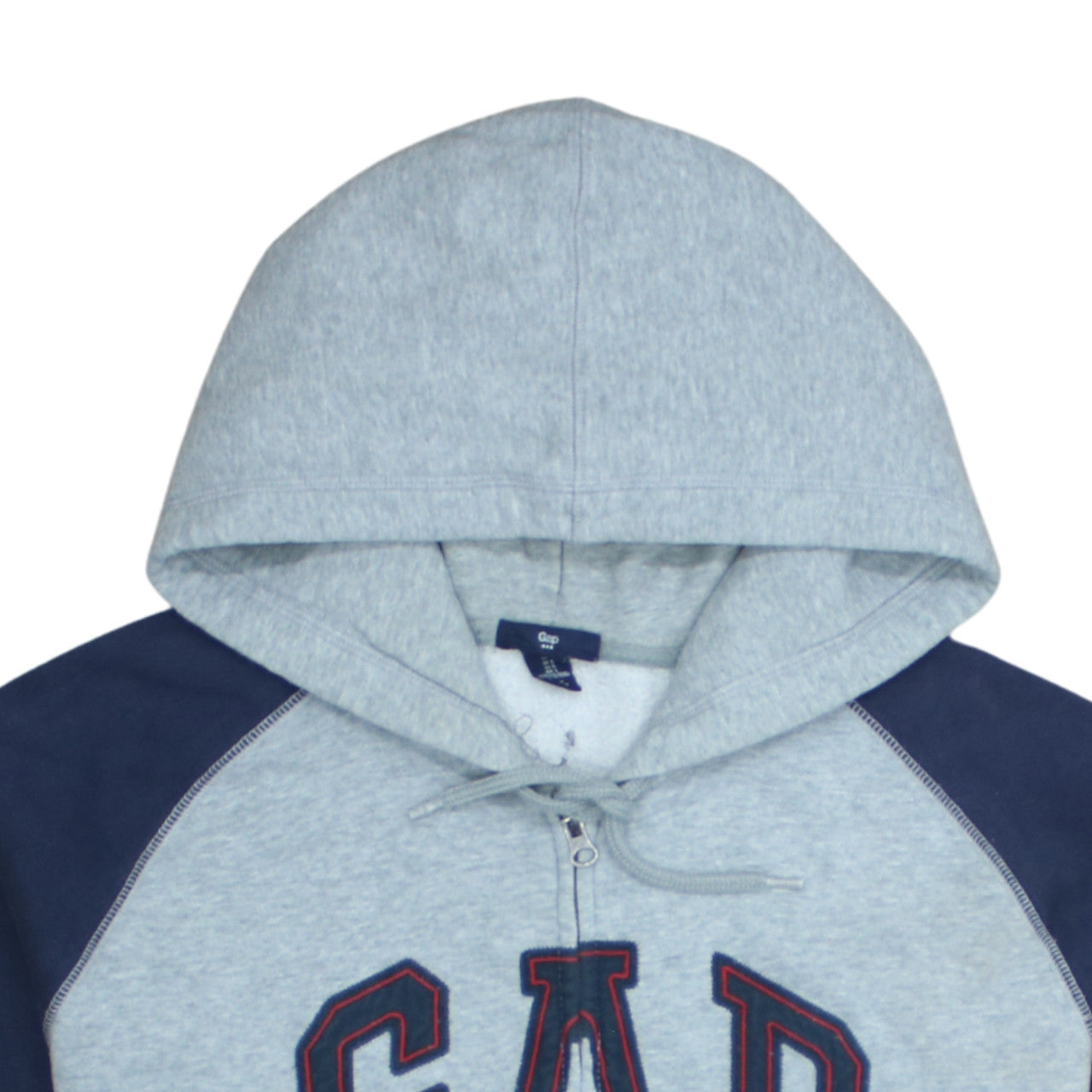 GAP Men's Grey & Navy Full Zip Hoodie Size L Logo Fleece Sweatshirt