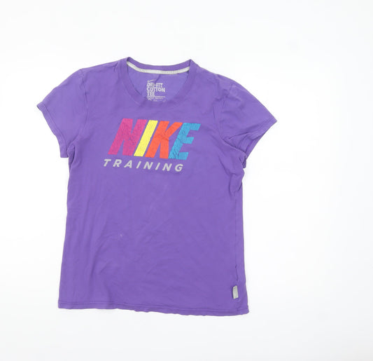 Additional front view of Nike women’s purple dri-fit training t-shirt, size L