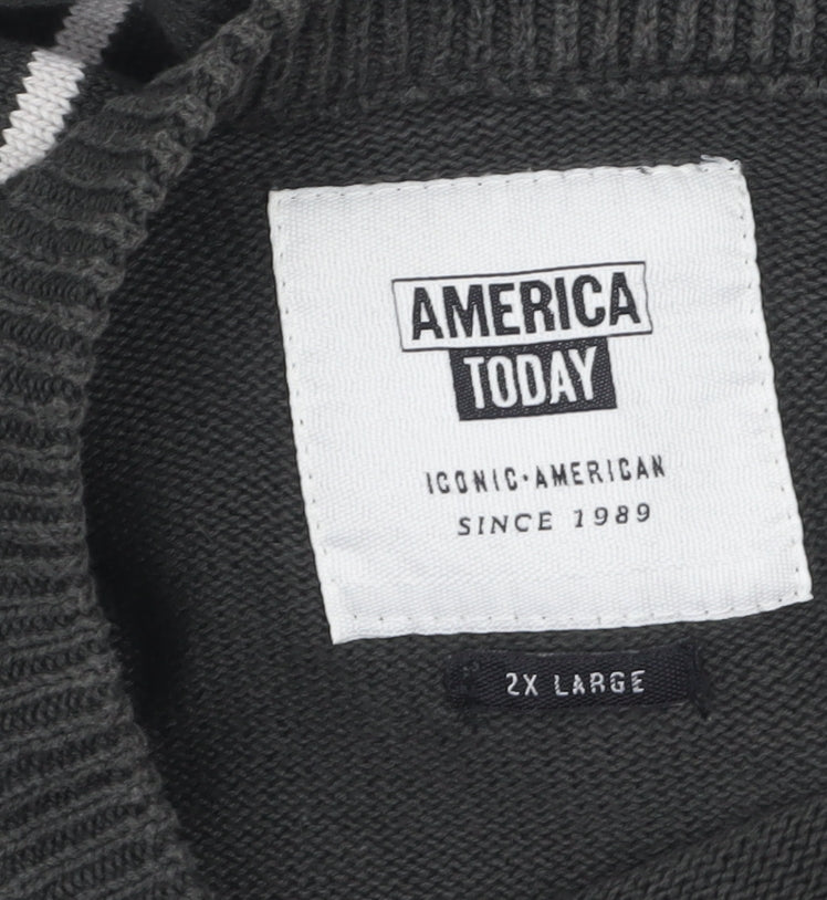 Additional view of America Today men’s grey striped cotton crew neck jumper 2xl