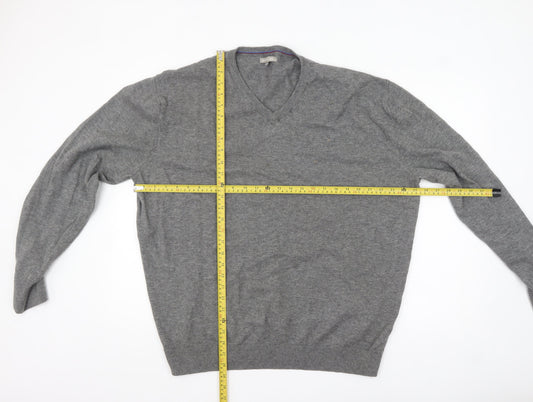 Avenue Men’s Grey Wool V-Neck Jumper 2XL Classic Fit