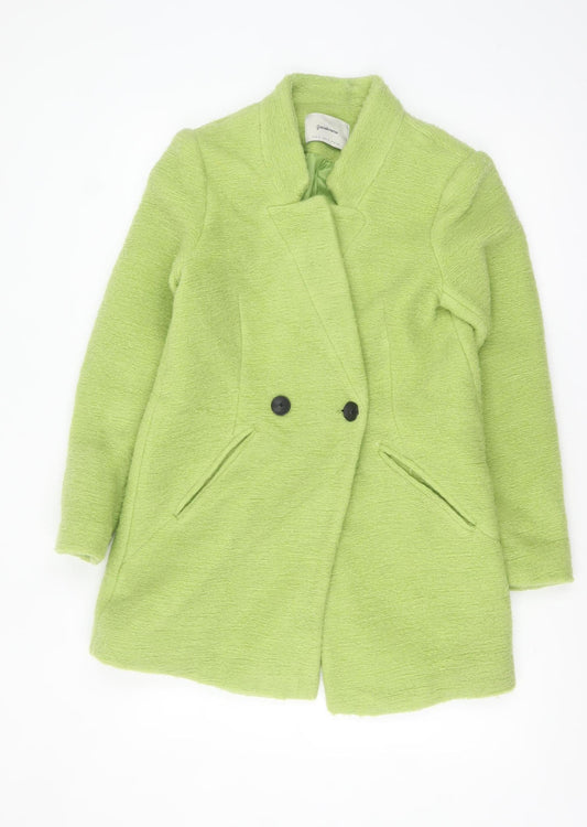 Additional front view of Stradivarius women’s green wool blend mid-length coat, size S