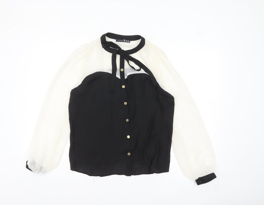 Atmosphere Women Black & White Bow Neck Chiffon Blouse UK 10