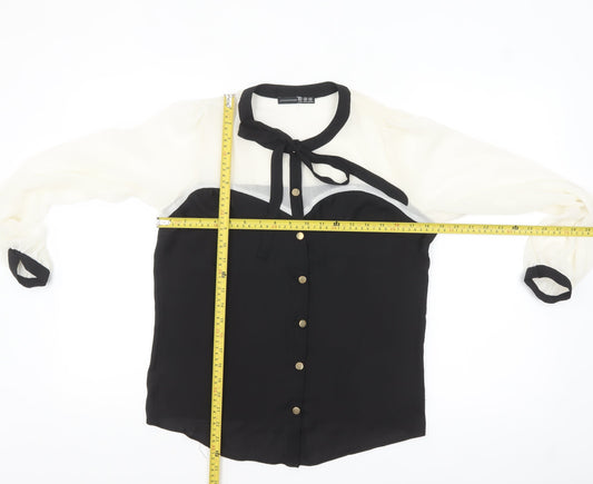 Atmosphere Women Black & White Bow Neck Chiffon Blouse UK 10