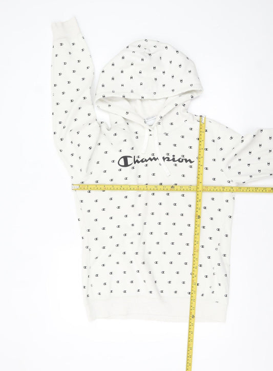 Champion Women White Logo Print Pullover Hoodie Size L