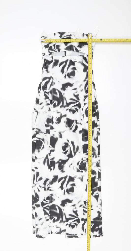 Bershka Womens Black White Floral Bodycon Midi Dress XS