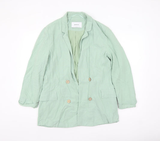 Stradivarius Women Green Double-Breasted Blazer XL Linen Blend