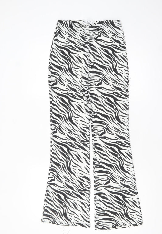 Bershka Women’s Zebra Print Flared Trousers Black White Size 8