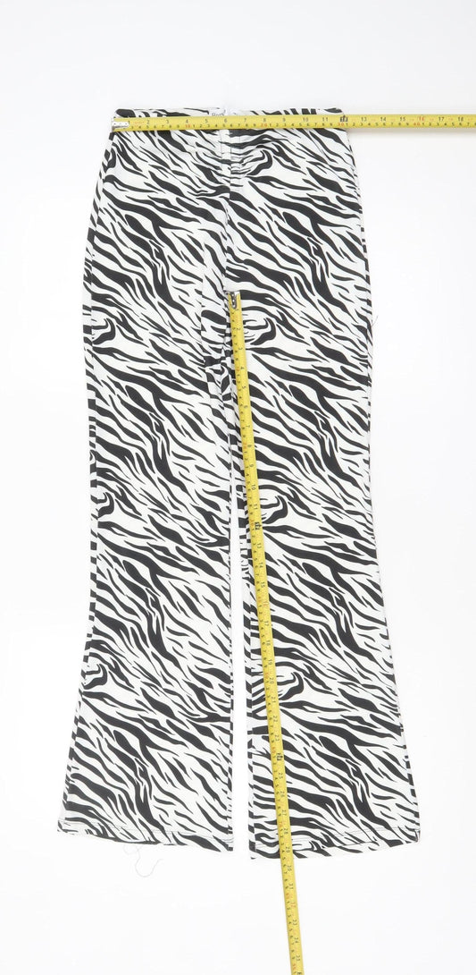 Bershka Women’s Zebra Print Flared Trousers Black White Size 8