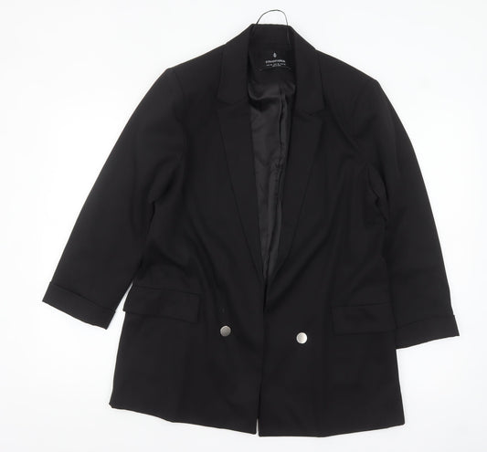 Stradivarius Women Black XL Double-Breasted Blazer Jacket