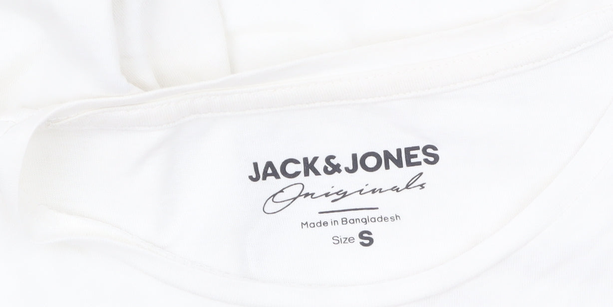 Jack & Jones Originals Men's White Graphic Skull Print Cotton T-Shirt Size S