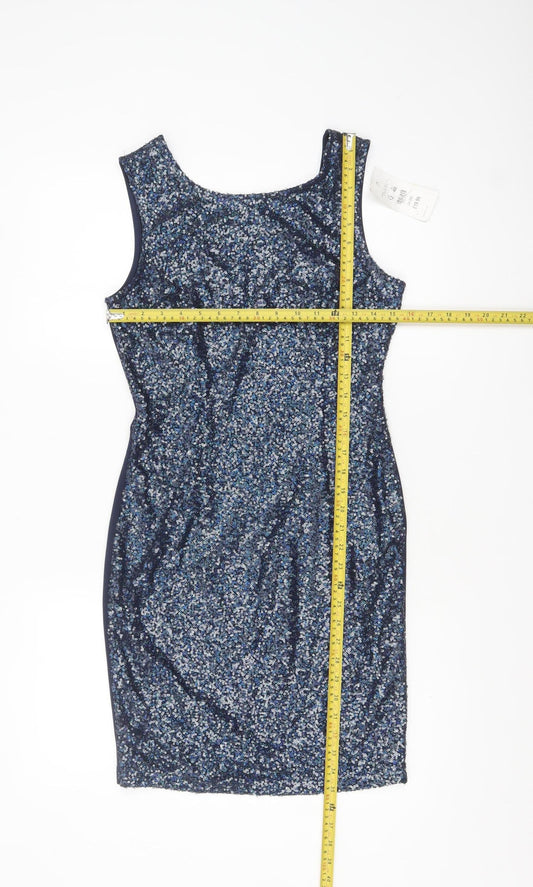 New Look Women Blue Sequin Bodycon Sleeveless Party Dress Size 12