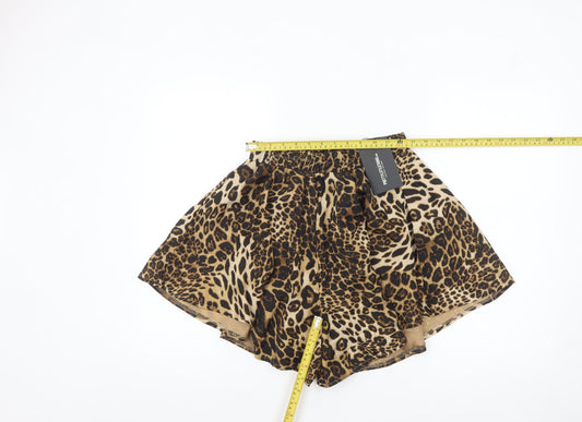 PrettyLittleThing Women Brown Leopard Print High Rise Paperbag Shorts Size 10