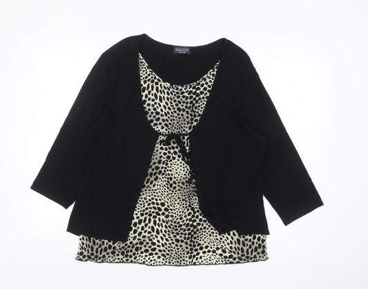 Additional front view of Saloos women’s black animal print tunic blouse xl