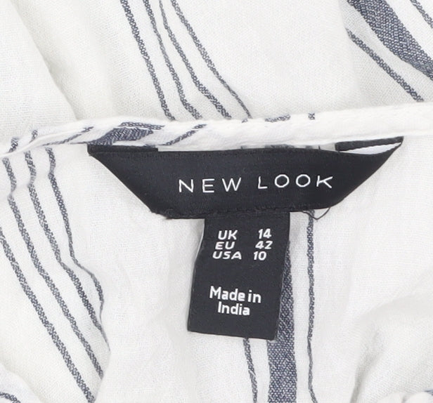 Additional view of New Look Women White Striped Cotton Cropped Blouse, size 14