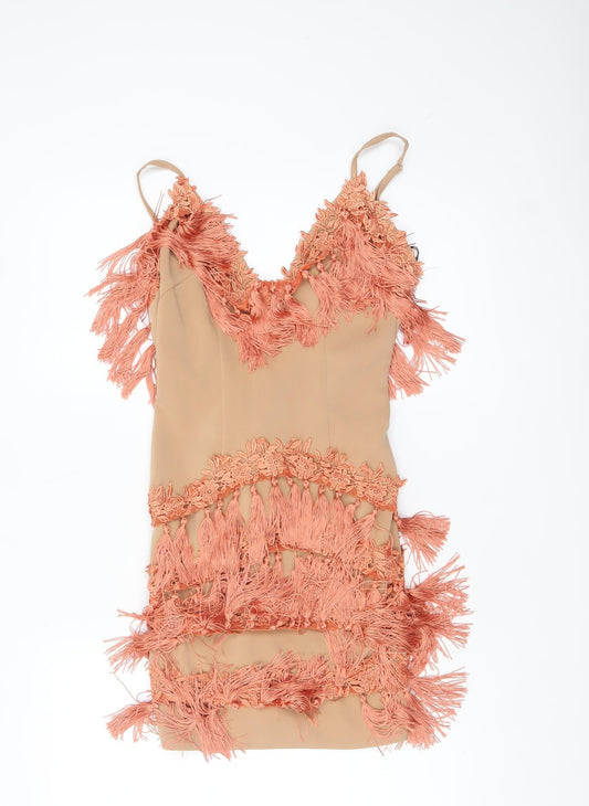 Motel Rocks Women Beige Fringe Bodycon Party Dress Size 6