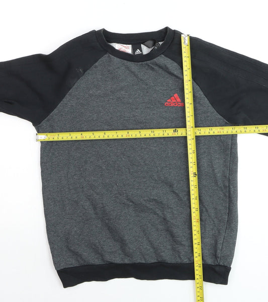 Adidas Boys Grey Black Sweatshirt Size 12-13 Years Crew Neck Long Sleeve