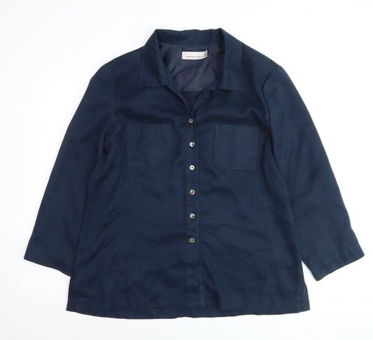 Additional front view of Country Casuals Women Blue, size 16, Button-Up 3/4 Sleeve Shirt