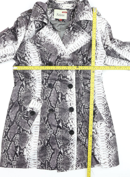 Kelyna Paris Women's Grey Snake Print Trench Coat L Belted Mid Length
