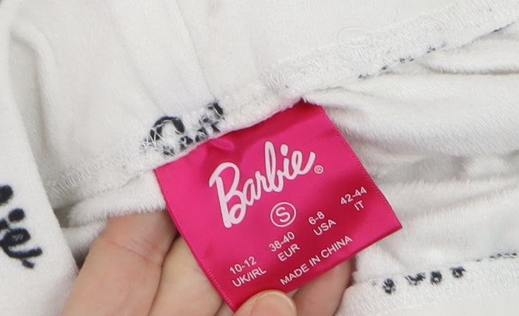Brand and care label for Barbie Women White Fleece Pyjama Pants Trousers, size 10-12, Very Good