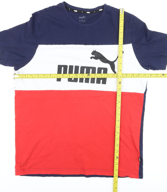 Puma Men's Navy Red White Colourblock Logo Short Sleeve T-Shirt L
