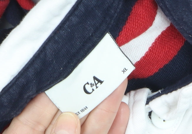 C&A Mens Blue Red Striped Long Sleeve Rugby Polo Shirt XL