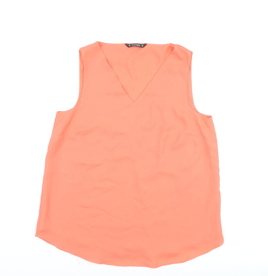 Additional front view of Dunnes Women’s Orange Sleeveless V-Neck Blouse, size UK 12