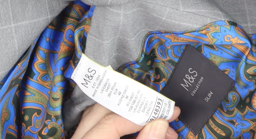 Additional view of Marks & Spencer Men's Grey Checked Slim Fit Blazer 38R Wool Mix