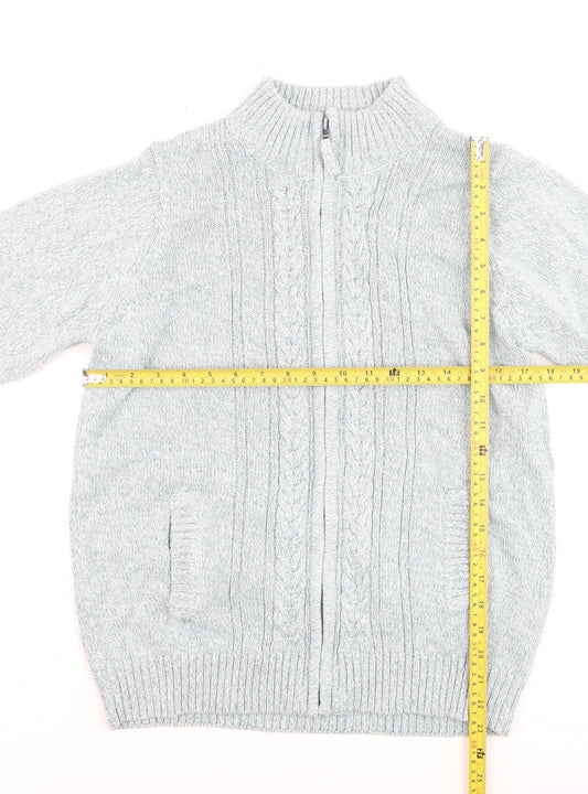 ISLE Essentials Men's Grey Cable-Knit Full Zip Jumper M