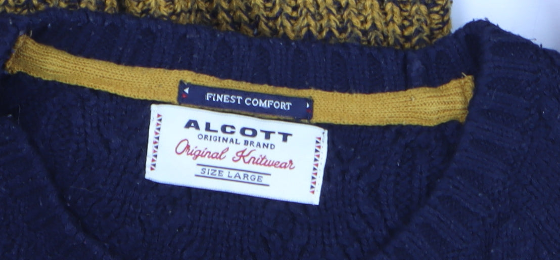 Additional view of Alcott Men's Blue Yellow Chunky Cable Knit Crew Neck Jumper, size L