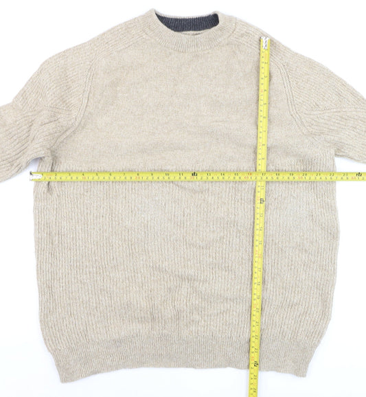 White Stuff Men's Beige Wool Cotton Jumper XL Crew Neck Knit