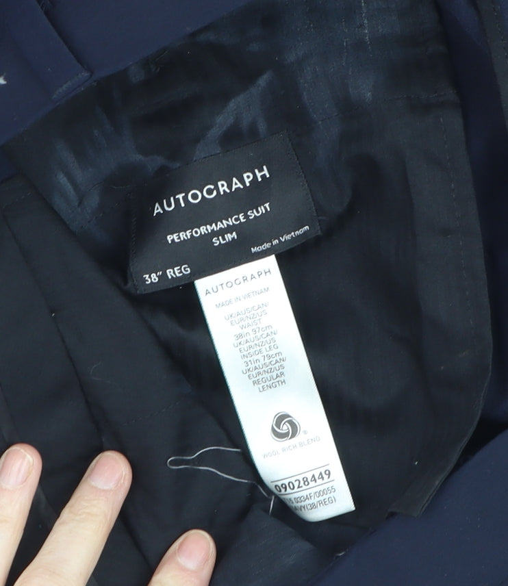 Additional view of Marks & Spencer Autograph Men's Blue Slim Fit Dress Trousers 38W 31.5L