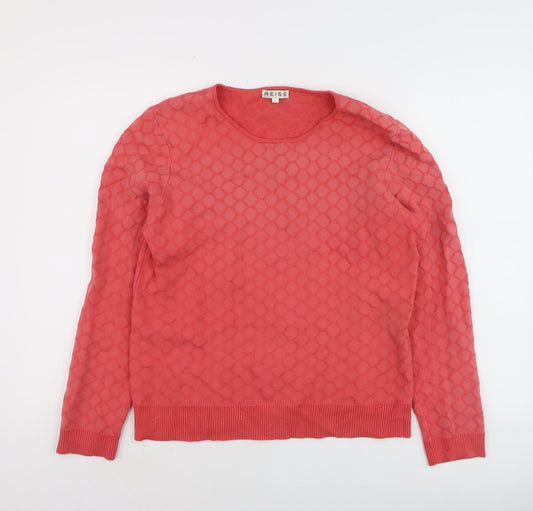 Additional front view of Reiss Women Pink Crew Neck Geometric Knit Jumper, size L