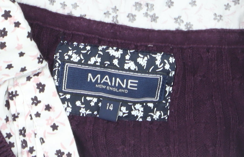 Additional view of Maine New England Women's Purple Cable-Knit V-Neck Cotton Jumper, size 14