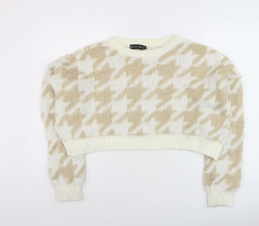 Additional front view of PRETTYLITTLETHING Women’s Beige Houndstooth Knit Jumper, size S