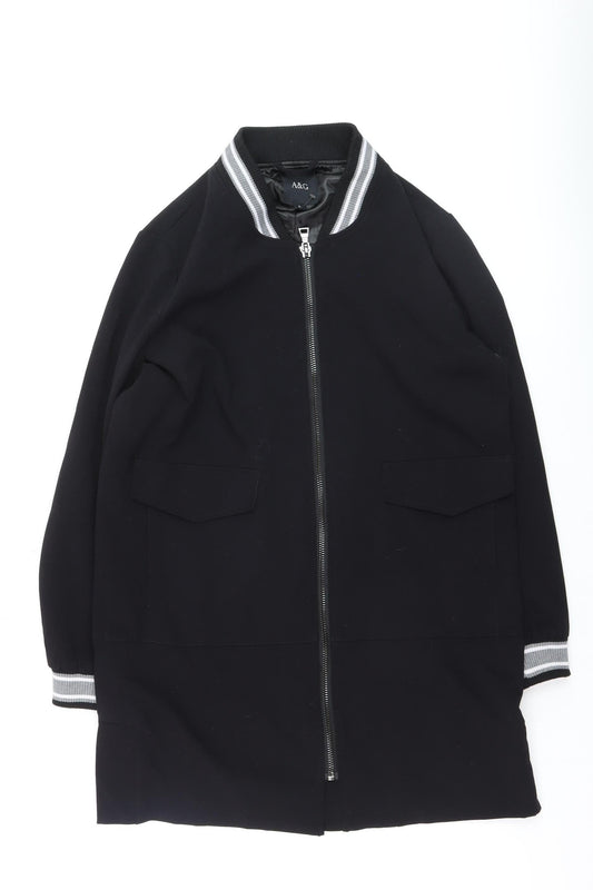 Additional front view of A&G Men's Black Bomber Jacket L Lined Full Zip Mid-Length