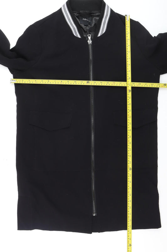A&G Men's Black Bomber Jacket L Lined Full Zip Mid-Length