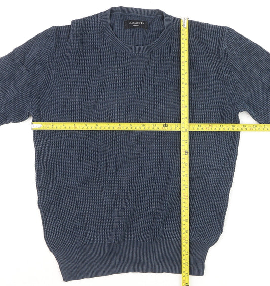 AllSaints Men's Blue Cotton Waffle Knit Jumper XS
