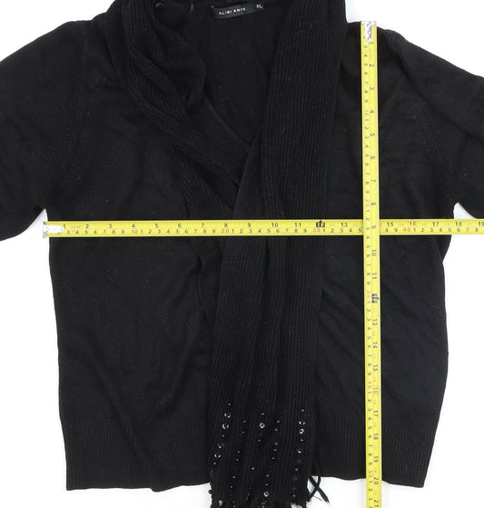 Alibi Knits Women’s Black XL Acrylic Knit Cardigan with Fringe