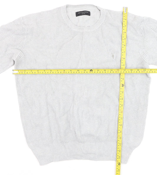 AllSaints Men's Grey Cotton Waffle-Knit Jumper XS