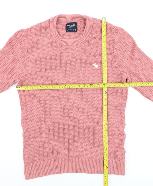 Abercrombie & Fitch Men’s Pink Cable Knit Cotton Jumper Size S