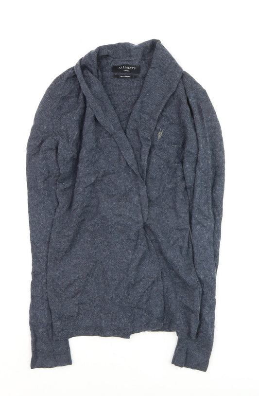 Additional front view of AllSaints Women Blue Merino Wool Open Cardigan XS