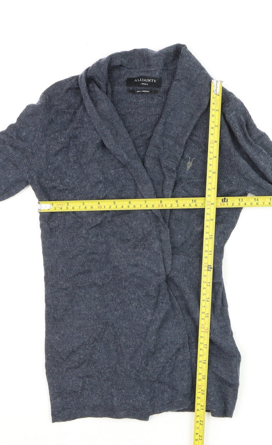 AllSaints Women Blue Merino Wool Open Cardigan XS