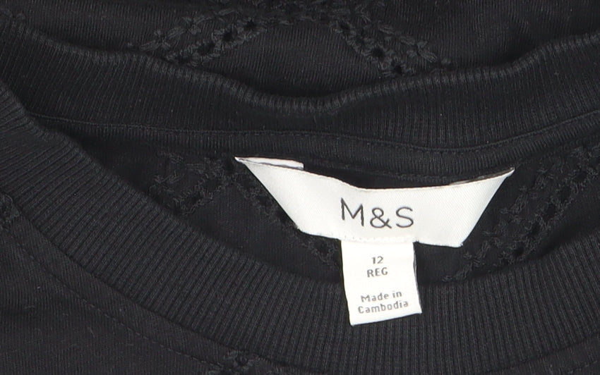 Additional view of Marks & Spencer Women’s Black Crochet Cotton T-Shirt, size UK 12