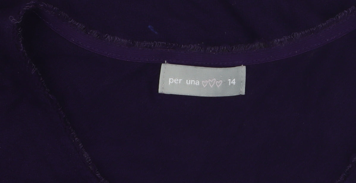 Brand and care label for Marks & Spencer Per Una Women's Purple V-Neck Cotton Jumper, size 14